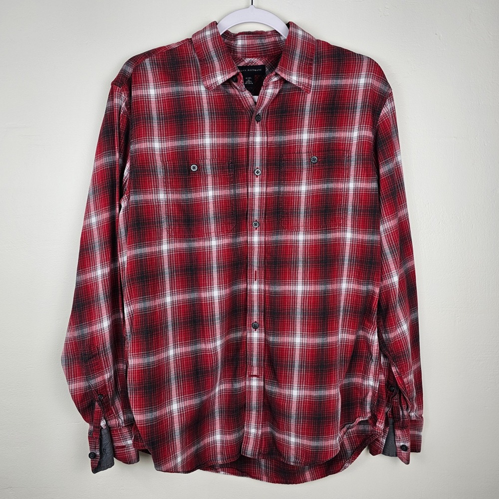 Banana Republic Shirt Mens M Red Plaid Flannel Button Down Long Sleeve Cotton